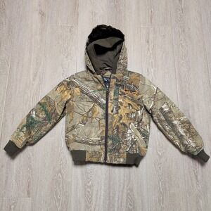 Realtree Xtra Camo Hooded Work Jacket Kids Youth‎ M Brown Canvas Quilted Lined